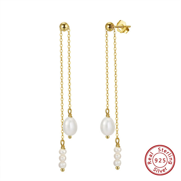 Wholesale Women's Natural Freshwater Pearl Baroque Beaded S925 Sterling Silver Earrings