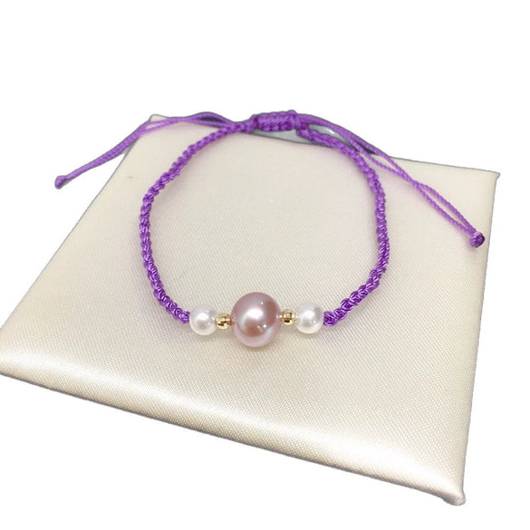 Wholesale Women's Natural Freshwater Pearl Bracelet 18K Gold Handwoven With Perfect Circle Shape