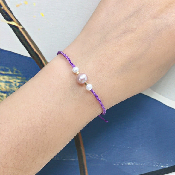 Wholesale Women's Natural Freshwater Pearl Bracelet 18K Gold Handwoven With Perfect Circle Shape