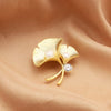 Wholesale Women's Natural Freshwater Pearl Brooch With Ginkgo Leaf Design Rhombus Pattern Matte Gold Frosted Electroplated For Elegant Suit Accessories
