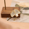 Wholesale Women's Natural Freshwater Pearl Brooch With Ginkgo Leaf Design Rhombus Pattern Matte Gold Frosted Electroplated For Elegant Suit Accessories