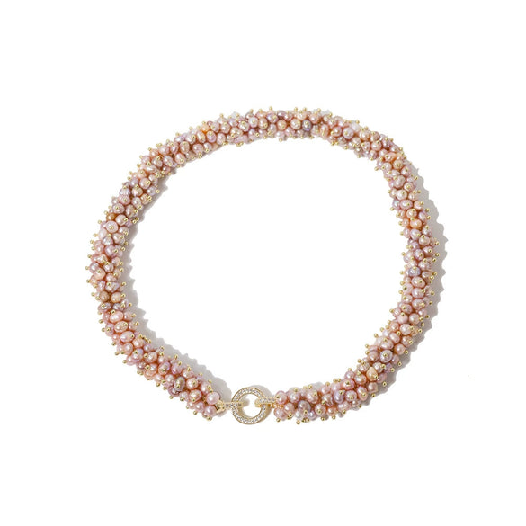 Wholesale Women's Natural Freshwater Pearl Caterpillar Geometric Minimalist Necklace Copper Titanium Steel Handmade Electroplated
