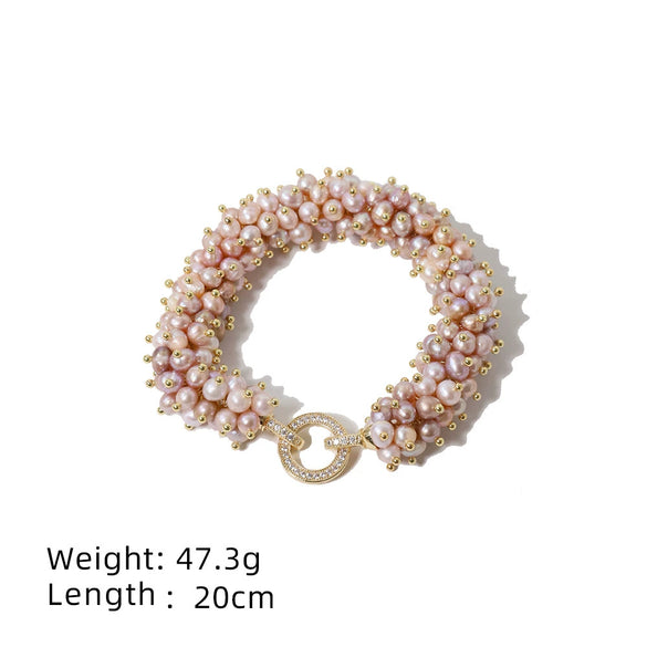 Wholesale Women's Natural Freshwater Pearl Caterpillar Geometric Minimalist Necklace Copper Titanium Steel Handmade Electroplated
