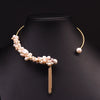 Wholesale Women's Natural Freshwater Pearl Caterpillar Geometric Minimalist Necklace Copper Titanium Steel Handmade Electroplated
