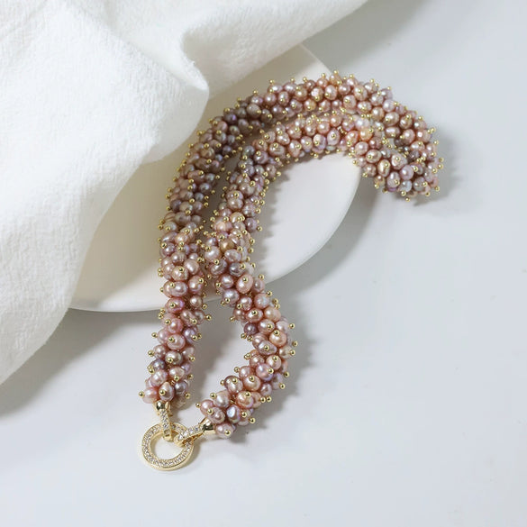 Wholesale Women's Natural Freshwater Pearl Caterpillar Geometric Minimalist Necklace Copper Titanium Steel Handmade Electroplated