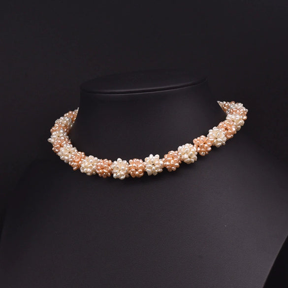 Wholesale Women's Natural Freshwater Pearl Caterpillar Geometric Minimalist Necklace Copper Titanium Steel Handmade Electroplated