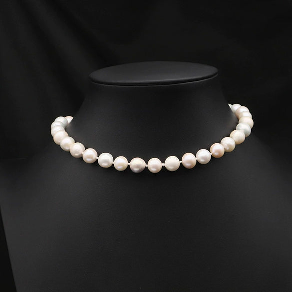 Wholesale Women's Natural Freshwater Pearl Caterpillar Geometric Minimalist Necklace Copper Titanium Steel Handmade Electroplated