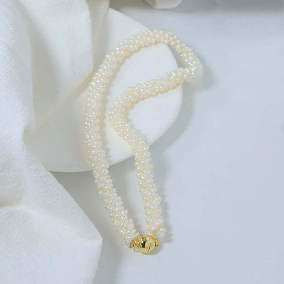 Wholesale Women's Natural Freshwater Pearl Caterpillar Geometric Minimalist Necklace Copper Titanium Steel Handmade Electroplated
