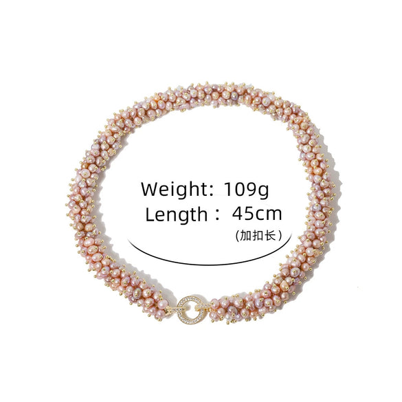 Wholesale Women's Natural Freshwater Pearl Caterpillar Geometric Minimalist Necklace Copper Titanium Steel Handmade Electroplated