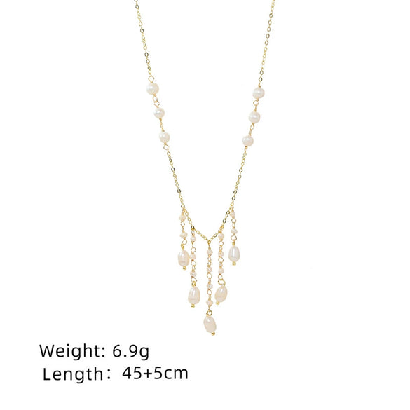 Wholesale Women's Natural Freshwater Pearl Copper Necklace With Geometric Pattern And Electroplating Treatment Minimalist Style