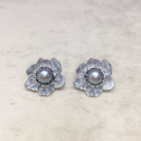 Wholesale Women's Natural Freshwater Pearl Earrings Alloy Inlaid With Artificial And Semiprecious Stones Baking Paint Oblate Shape