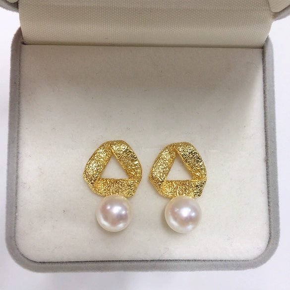 Wholesale Women's Natural Freshwater Pearl Earrings Geometric Silk And Satin 18K Goldfilled S925 Sterling Silver Oblate Shape