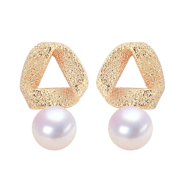 Wholesale Women's Natural Freshwater Pearl Earrings Geometric Silk And Satin 18K Goldfilled S925 Sterling Silver Oblate Shape