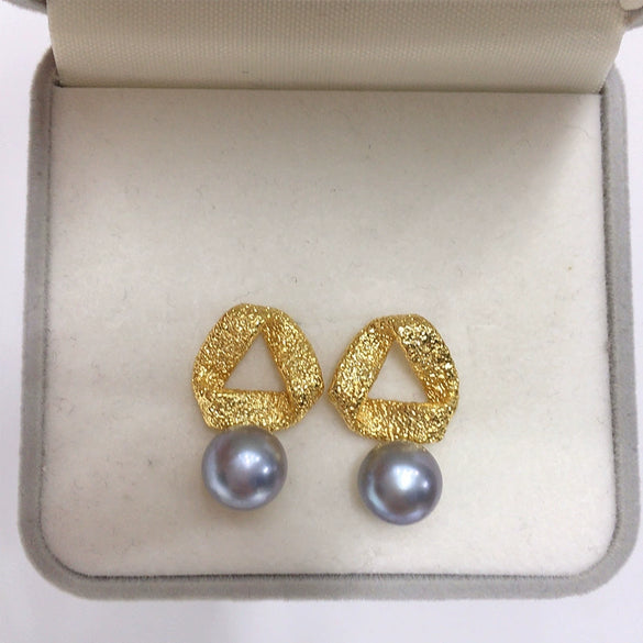 Wholesale Women's Natural Freshwater Pearl Earrings Geometric Silk And Satin 18K Goldfilled S925 Sterling Silver Oblate Shape