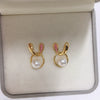 Wholesale Women's Natural Freshwater Pearl Earrings In Oblate Shape With Pink Rabbit Design S925 Sterling Silver And 18K Goldfilled