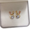 Wholesale Women's Natural Freshwater Pearl Earrings In Oblate Shape With Pink Rabbit Design S925 Sterling Silver And 18K Goldfilled