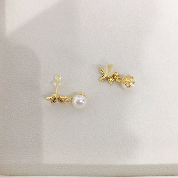 Wholesale Women's Natural Freshwater Pearl Earrings S925 Sterling Silver Needle 18K Goldfilled Smart Micropaved Zircon Starfish Shape