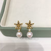 Wholesale Women's Natural Freshwater Pearl Earrings S925 Sterling Silver Needle 18K Goldfilled Smart Micropaved Zircon Starfish Shape