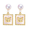 Wholesale Women's Natural Freshwater Pearl Earrings With Alloy Inlaid Artificial And Semiprecious Stones Flat Round And Bun Round Shape Fashion Retro Style