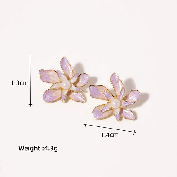 Wholesale Women's Natural Freshwater Pearl Earrings With Artistic Enamel Painted Flower And Geometric Pattern S925 Silver Needle
