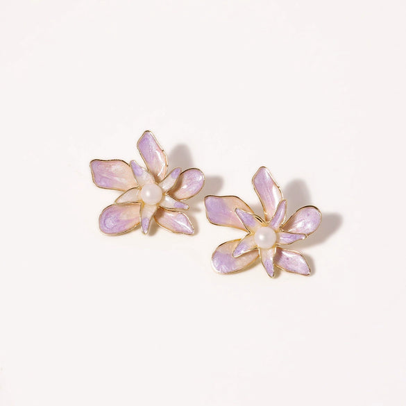 Wholesale Women's Natural Freshwater Pearl Earrings With Artistic Enamel Painted Flower And Geometric Pattern S925 Silver Needle