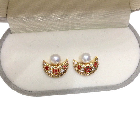 Wholesale Women's Natural Freshwater Pearl Earrings With S925 Sterling Silver Needle And Oblate Shape