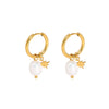 Wholesale Women's Natural Freshwater Pearl Earrings With Star Pendant In Stainless Steel And Pvdp Furnace Real Gold Treatment
