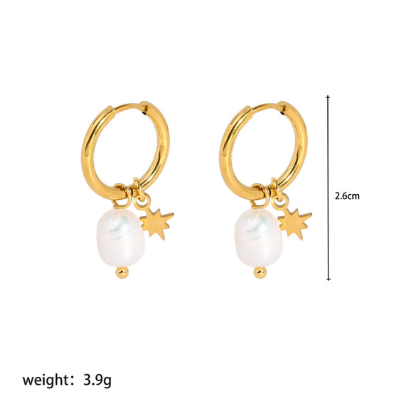 Wholesale Women's Natural Freshwater Pearl Earrings With Star Pendant In Stainless Steel And Pvdp Furnace Real Gold Treatment