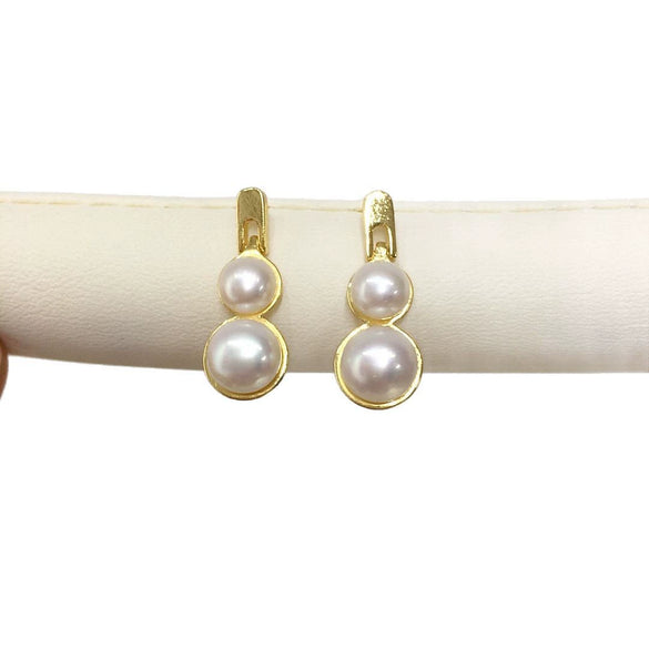 Wholesale Women's Natural Freshwater Pearl Exquisite Multibead Gourd And Oblate Shape Earrings