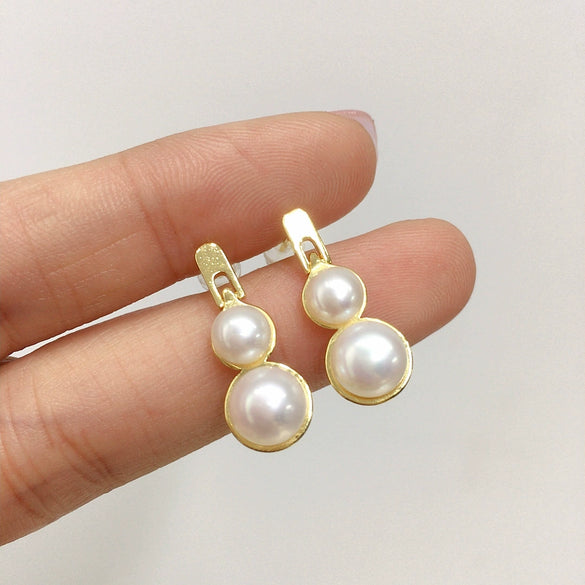Wholesale Women's Natural Freshwater Pearl Exquisite Multibead Gourd And Oblate Shape Earrings