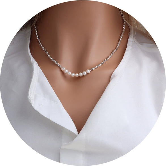 Wholesale Women's Natural Freshwater Pearl Geometric Irregular Inlaid Necklace