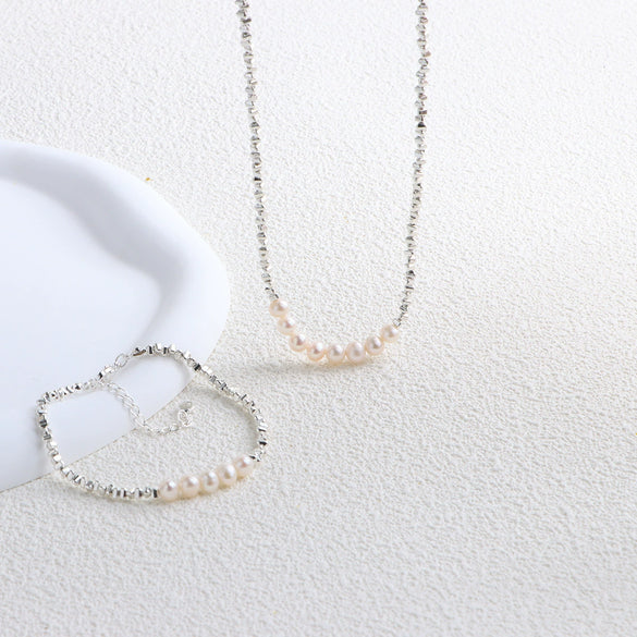 Wholesale Women's Natural Freshwater Pearl Geometric Irregular Inlaid Necklace