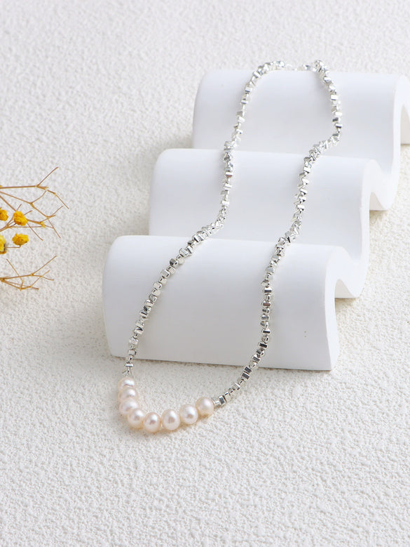 Wholesale Women's Natural Freshwater Pearl Geometric Irregular Inlaid Necklace