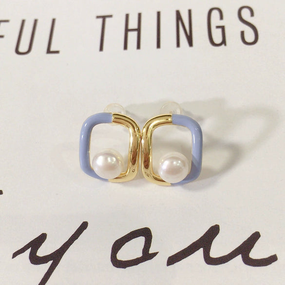 Wholesale Women's Natural Freshwater Pearl Geometric Square Oil Drop Earrings 18K Goldfilled Light Luxury Highend Style