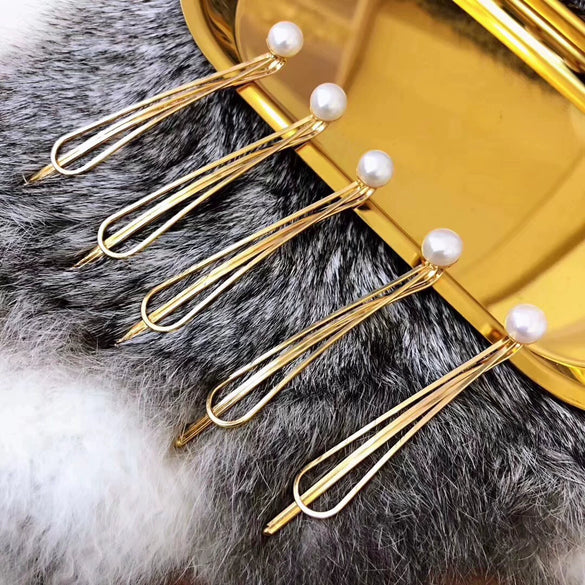 Wholesale Women's Natural Freshwater Pearl Hairpin Alloy Set With Pearls Geometric Style