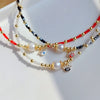 Wholesale Women's Natural Freshwater Pearl Handwoven Geometric Small Square Crystal Evil Eye Pendant Clavicle Chain Necklace