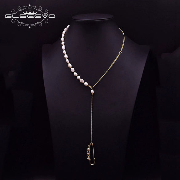 Wholesale Women's Natural Freshwater Pearl Necklace With Baroque Pearl Pendant And Snake Bone Chain Retro Geometric Style Heart Pattern Electroplated