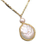 Wholesale Women's Natural Freshwater Pearl Necklace With Baroque Pearl Pendant And Snake Bone Chain Retro Geometric Style Heart Pattern Electroplated