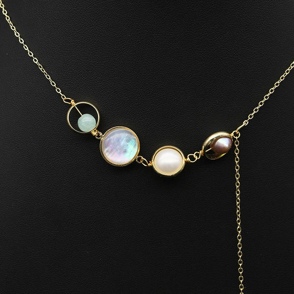 Wholesale Women's Natural Freshwater Pearl Necklace With Crystal Asymmetrical Pendant Geometric Retro Electroplated Jewelry