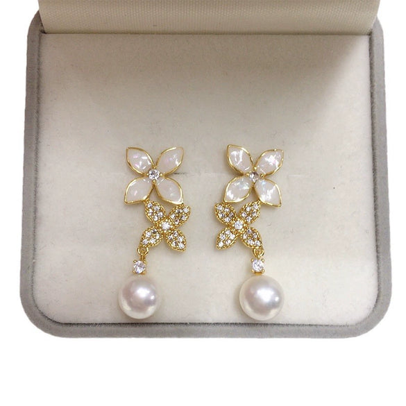 Wholesale Women's Natural Freshwater Pearl Oblate Flat Round Bun Round S925 Sterling Silver 18K Goldfilled Earrings