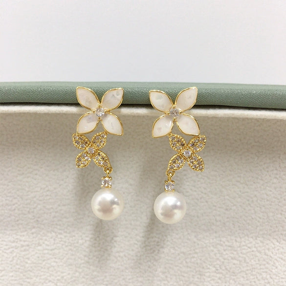 Wholesale Women's Natural Freshwater Pearl Oblate Flat Round Bun Round S925 Sterling Silver 18K Goldfilled Earrings