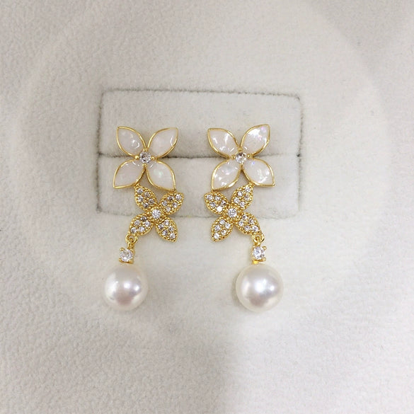Wholesale Women's Natural Freshwater Pearl Oblate Flat Round Bun Round S925 Sterling Silver 18K Goldfilled Earrings