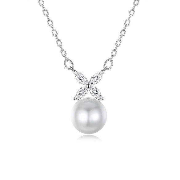 Wholesale Women's Natural Freshwater Pearl Pendant Necklace S925 Sterling Silver Fourleaf Clover Geometric Simple Electroplated