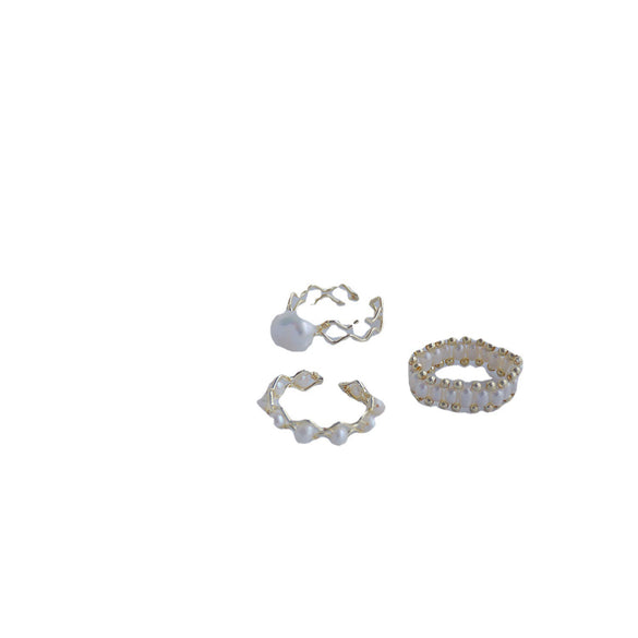 Wholesale Women's Natural Freshwater Pearl Retro Style Geometric Open Ring 14K Goldplated Pure Handmade