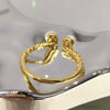Wholesale Women's Natural Freshwater Pearl Ring Copper With 18K Real Gold Electroplating Flat Round And Rose Buns Round Shape