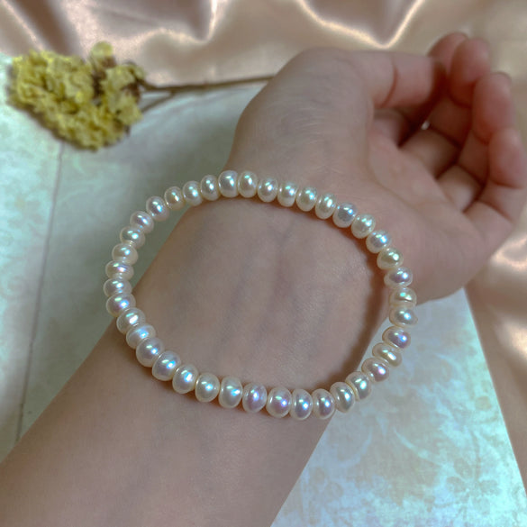 Wholesale Women's Natural Freshwater Pearl Stretch Bracelet With Elastic Cord Nearly Round Shape Simple Style