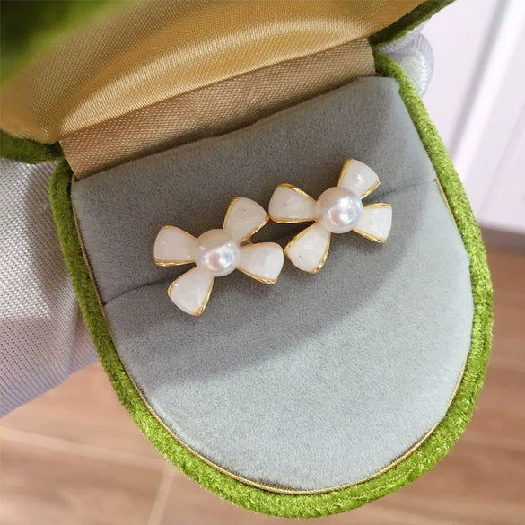Wholesale Women's Natural Freshwater Pearl Sweet Bow Hypoallergenic 18K Goldfilled Earrings