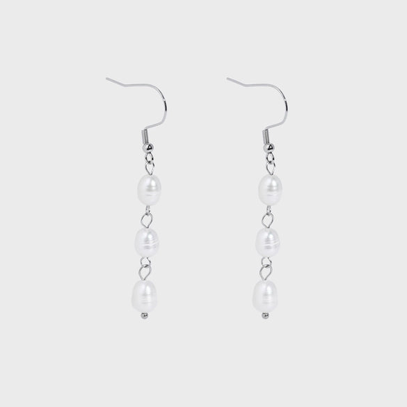 Wholesale Women's Natural Freshwater Pearl Tassel Earrings With Geometric Pattern Pvd Furnace Vacuum Real Gold Plated Stainless Steel Ear Needles Highend Minimalist Accessories
