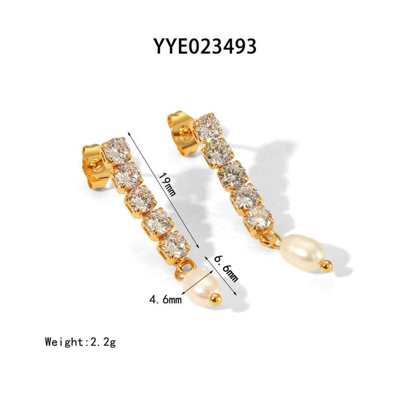 Wholesale Women's Natural Freshwater Pearl Tassel Earrings With Geometric Pattern Pvd Furnace Vacuum Real Gold Plated Stainless Steel Ear Needles Highend Minimalist Accessories