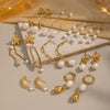 Wholesale Women's Natural Freshwater Pearl Tassel Earrings With Geometric Pattern Pvd Furnace Vacuum Real Gold Plated Stainless Steel Ear Needles Highend Minimalist Accessories